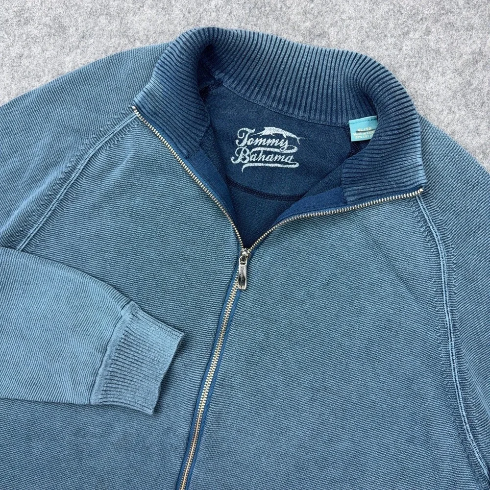 Tommy Bahama Sweater Mens XL Blue Full Zip 100% Cotton Lightweight Jacket Casual